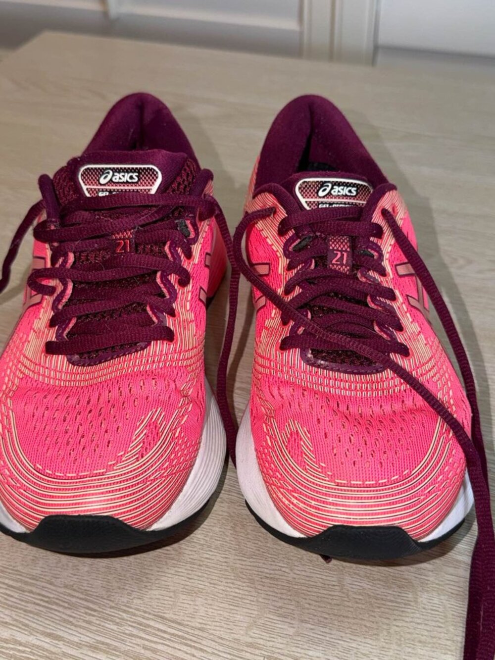 ASICS Pink Burgundy Gel Nimbus 21 Women's Running Shoes Size 7.5 Pink Abstract